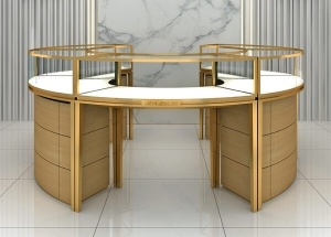 Round glass jewellery display cabinets for shops