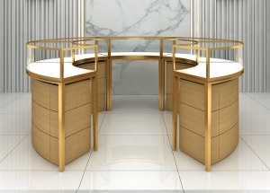 Round glass jewellery display cabinets for shops