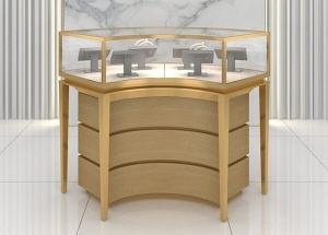 Curved jewelry glass display cabinets with lights
