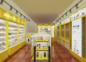 Cell phone store furniture wooden yellow