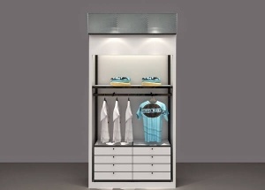 White apparel display racks for store wall unit