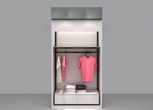 White clothing store wall racks display