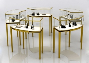 Metal corner showcases for jewelry & watch kiosk