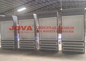 Wooden shop wall display rack with glass door