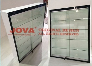 Glass display cabinet adjustable 5 shelves white wall mounted