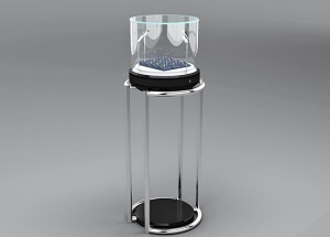 Round pedestal display case with light