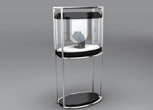 Round display case pedestal jewelry showcase metal