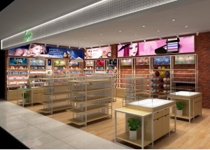 cosmetics display shelves