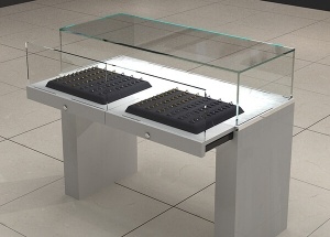 white lacquer jewelry showcases