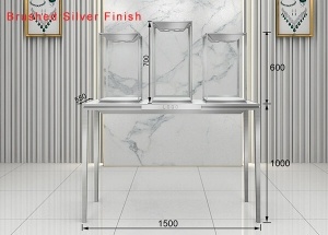 jewelry display table with 3 glass jewelry cases