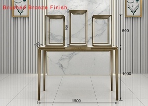 jewelry display table with 3 glass jewelry cases