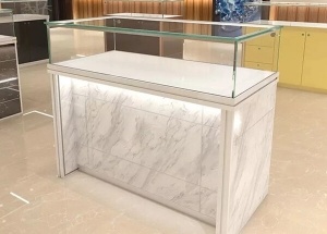 custom jewelry show case marble and glass