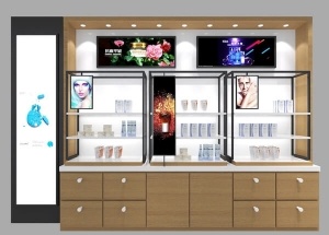 beauty products display shelves