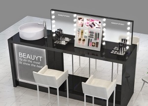 makeup tester bar with washbasin for cosmetics beauty store
